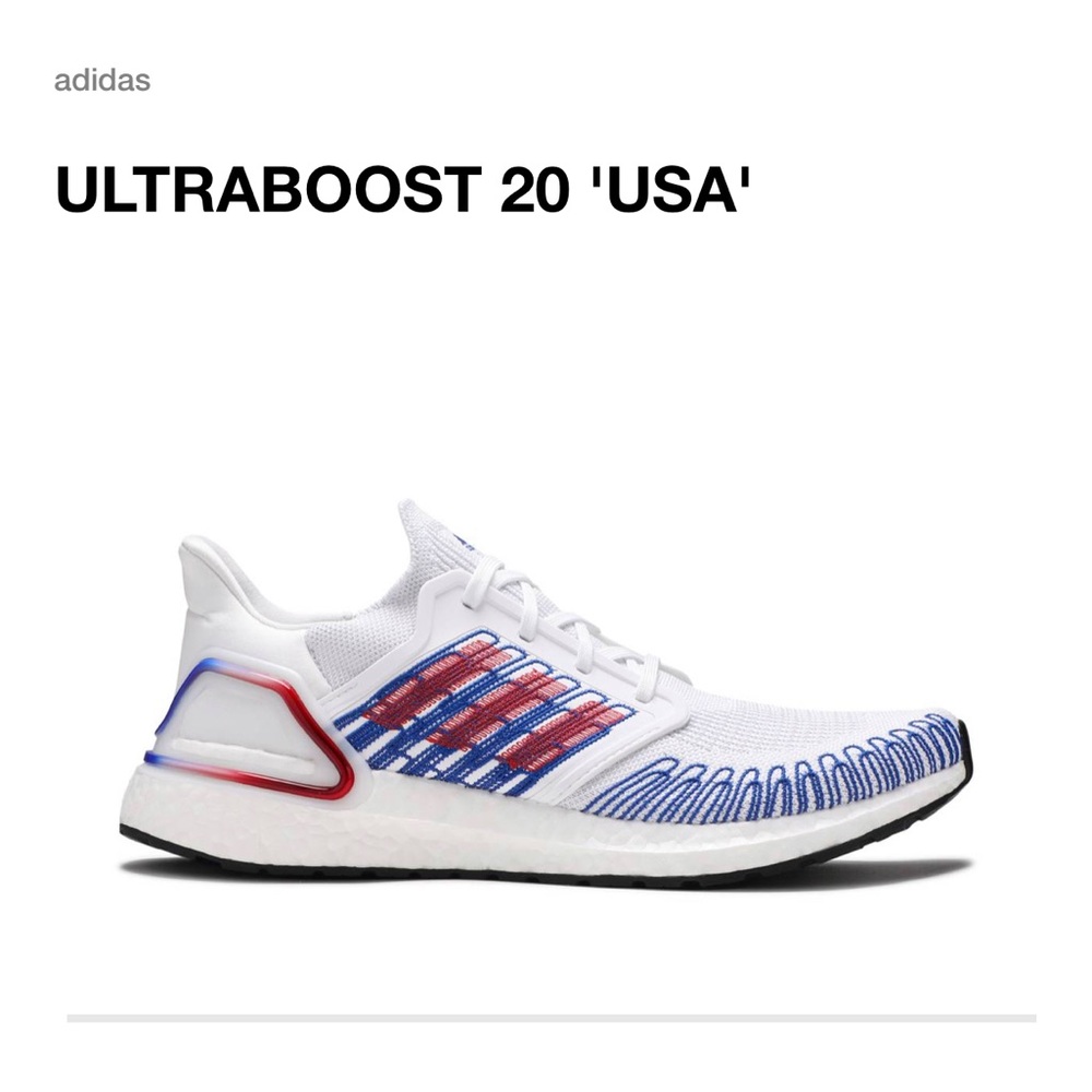 NWT Men’s Adidas Ultraboost 20 Shoes Size 10 White, Scarlet, and Royal Blue